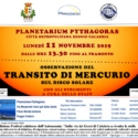  L’ 11 novembre, evento astronomico raro, Mercurio passerà davanti al sole, sarà possibile osservare il fenomeno al Planetario di Reggio Calabria