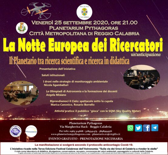 Reggio Calabria: Venerdì 25 settembre torna al Planetarium Pythagoras la "Notte Europea dei Ricercatori 2020"