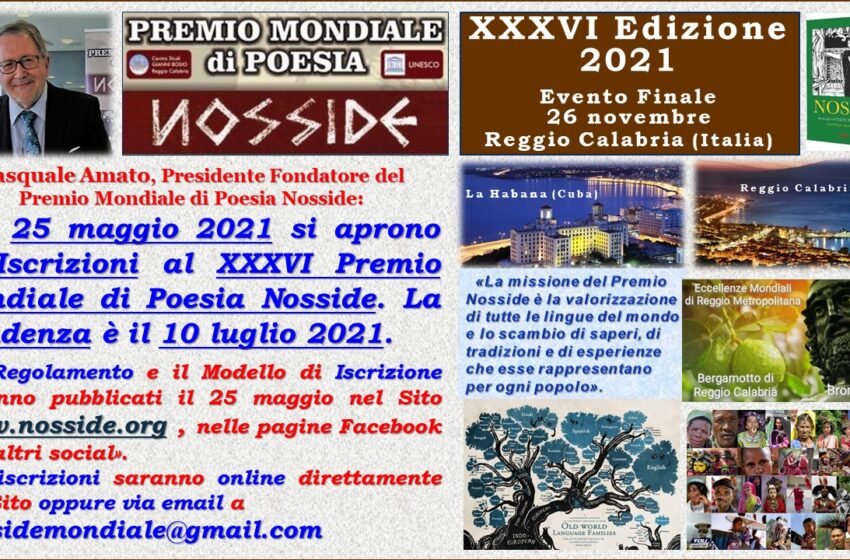  Martedì 25 maggio si aprono le iscrizioni del XXXVI Premio Mondiale di Poesia Nosside 2021